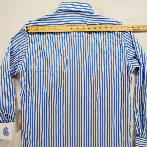Robert Graham Dress Shirt Men Medium 15.5 / 39 Blue Striped Tailored Fit Vintage - Picture 13 of 16